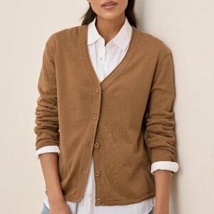 Pact Organic Cotton Cardigan Small Brown Minimalist Button Sweater
